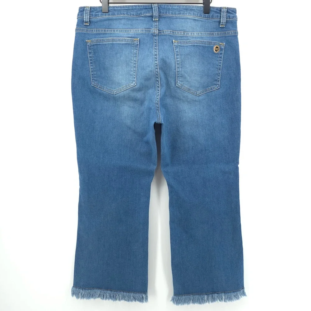 Michael Kors Womens Jeans Cropped Flare 12‎ Blue Frayed Hem Denim